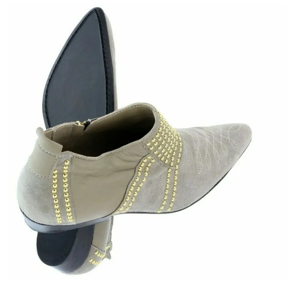 ANINE BING Charlie Low Grey Suede Gold Studded Point Toe Side Zip Shoe 37/7 - Picture 5 of 16